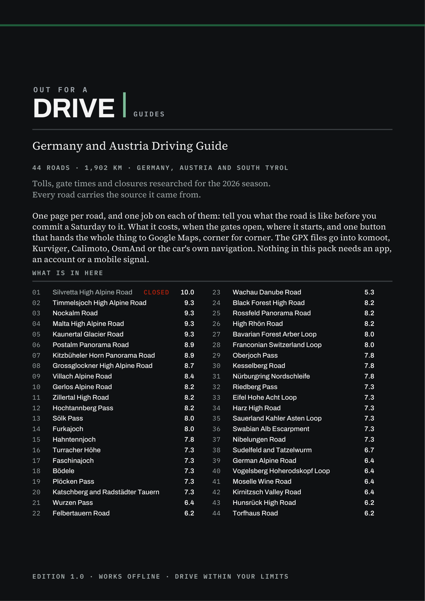 Seite 1 im Driving Guide Deutschland und Österreich: Titel und Inhalt