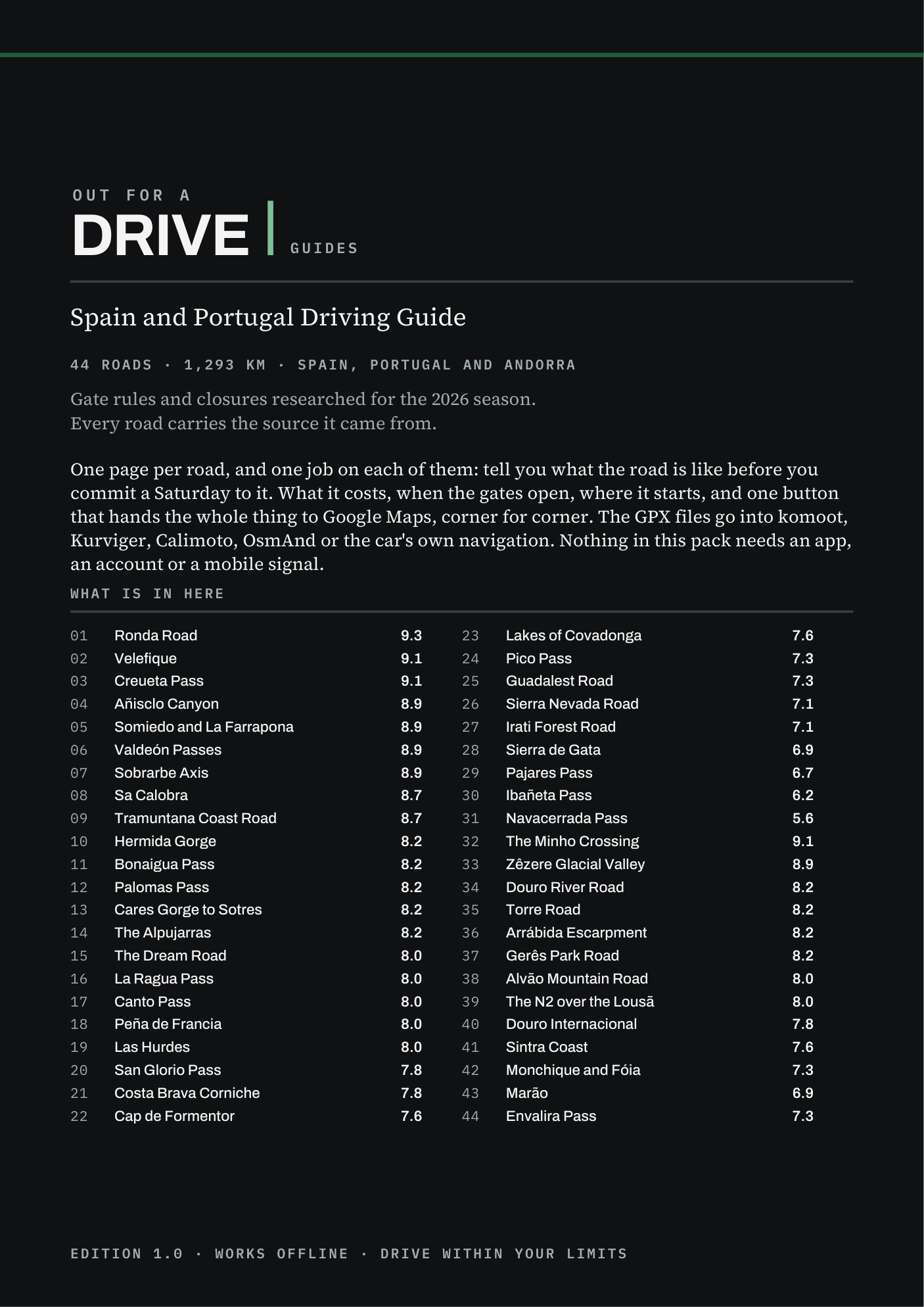 Seite 1 im Driving Guide Spanien und Portugal: Titel und Inhalt