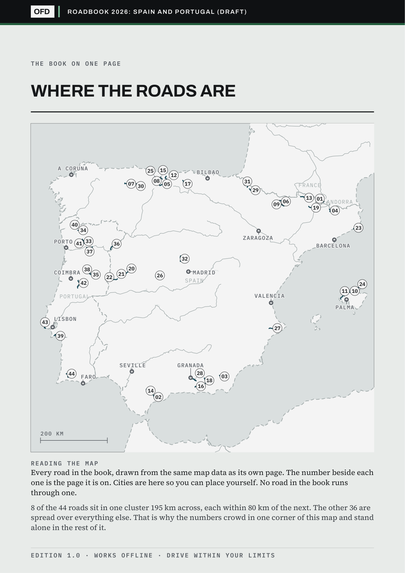 Page 2 of the book: every road on one plate over country outlines